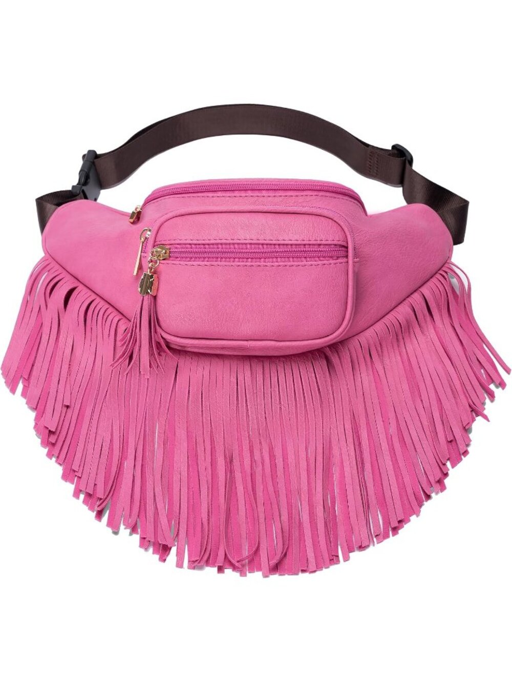 Women's Fuchsia Fringe Waist With Multi Zipper Pockets Fanny Pack Travel Bags